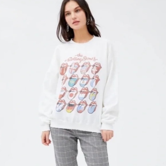 ROLLING STONES tongues distressed graphic oversized sweatshirt Urban Outfitters - Picture 2 of 2